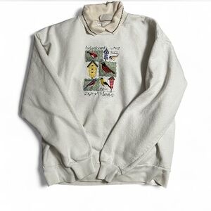 Vintage Women's Cream Sweatshirt with Bird embroidery